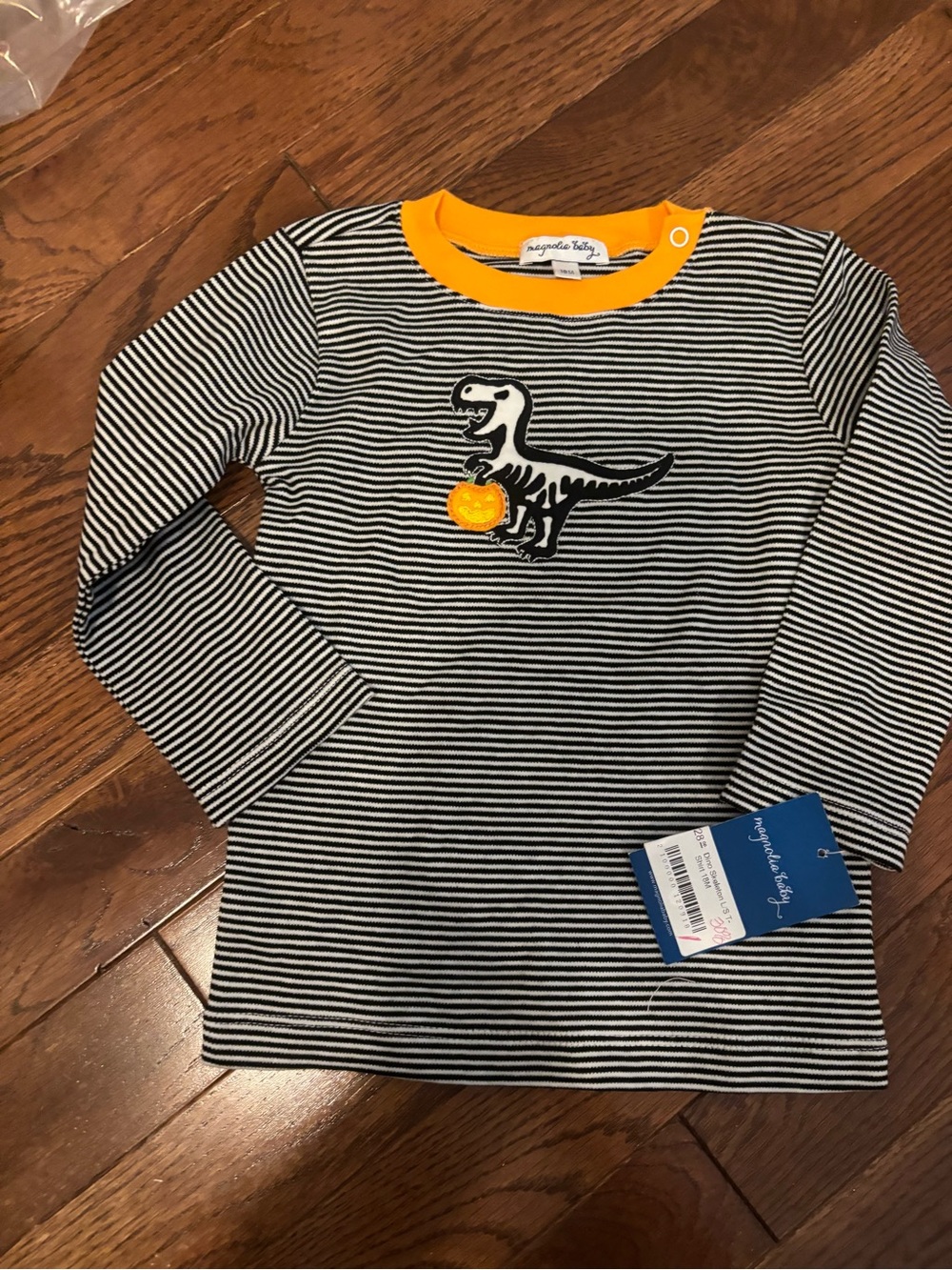 NWT Magnolia Baby Black & White Striped Long-Sleeve Dino Halloween Tee
